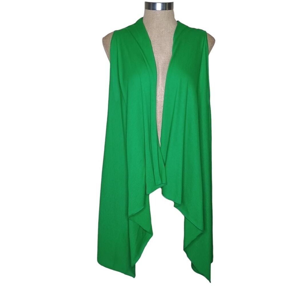 SLINKY BRAND Vest Womens Sz S Vtg 90s Stretch Open Front Kelly Green Lightweight
